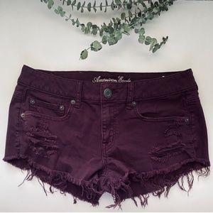 American Eagle Maroon Shorts Destroyed Frayed Size 8